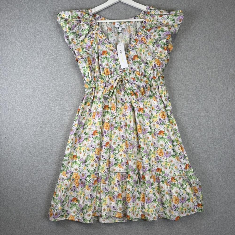 Brand New Gilli Women's Size Small White Floral Cottagecore Mini Swing Dress